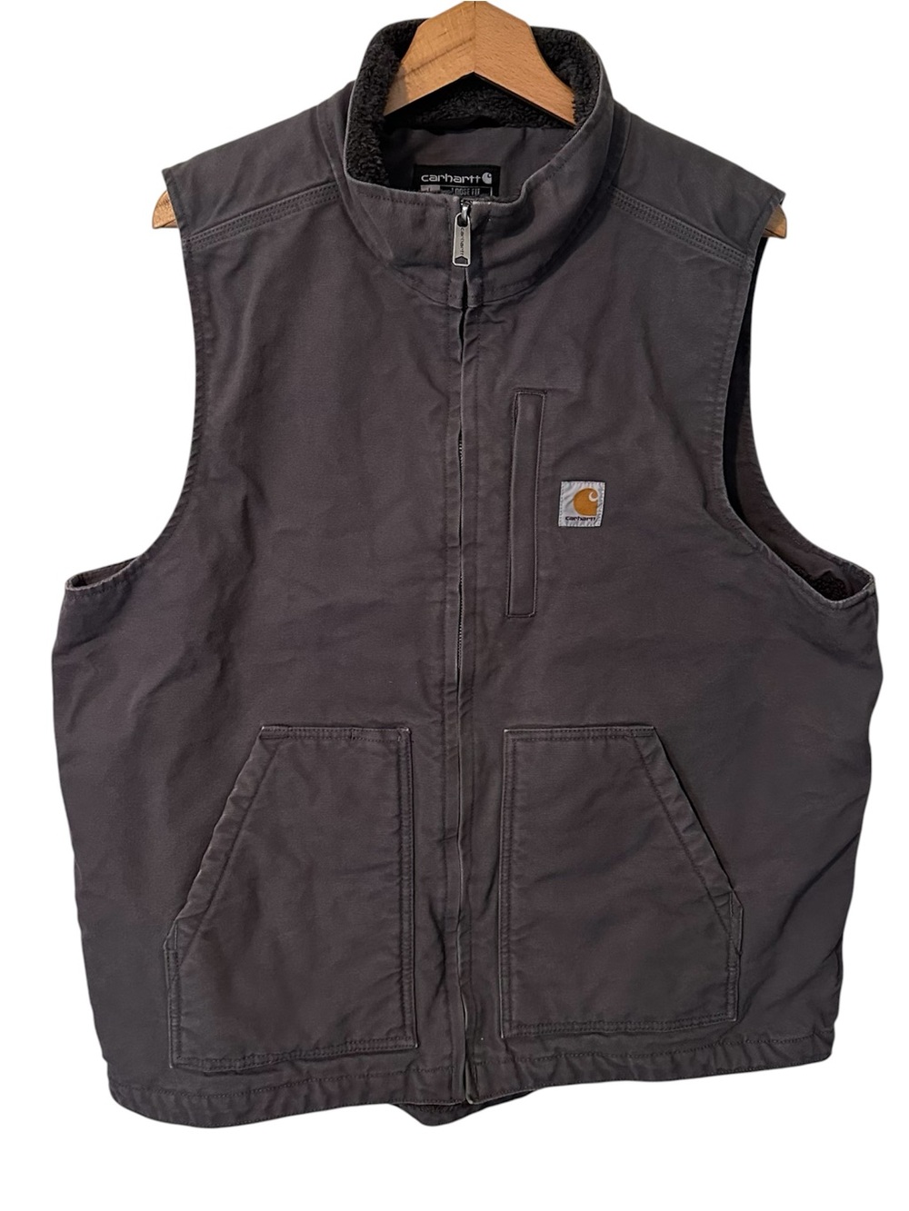 Carhartt Loose Fit Sherpa Lined Canvas Work Vest Charcoal Gray Large Tall